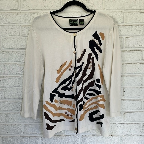 -Vintage Nicaya Graphic and Bead Cardigan - Picture 1 of 10